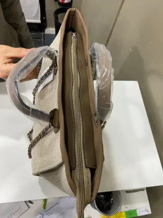 Bolso Tote Tela Natural y Piel