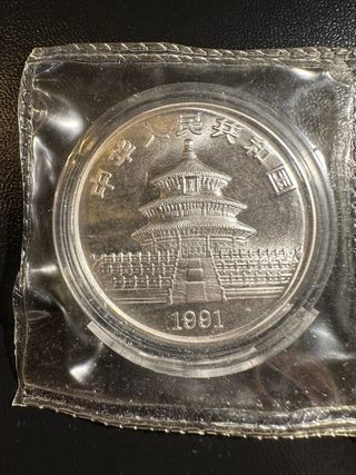Moneda Panda Chino 10 Yuanes 1991 Plata .999