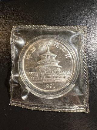 Moneda Panda Chino 10 Yuanes 1991 Plata .999