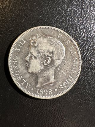 Moneda 5 Pesetas Plata Alfonso XIII 1898