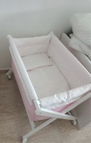 Minicuna bebé rosa estrellas