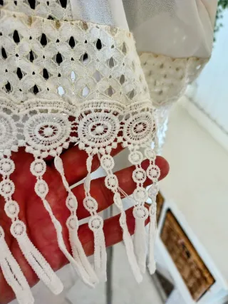 Kimono Boho Ibiza Blanco Encaje Flecos