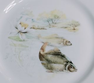 Vajilla de porcelana con peces y flores