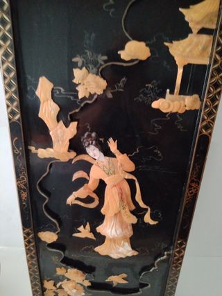 Cuadro Chino Antiguo Mujer y Flores