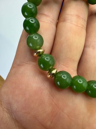 Braccialetto Giada Nefrite Verde Oro Giallo