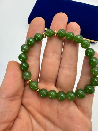 Braccialetto Giada Nefrite Verde Oro Giallo