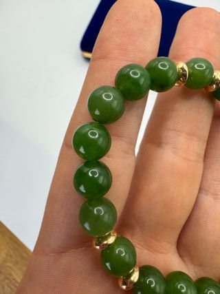 Braccialetto Giada Nefrite Verde Oro Giallo