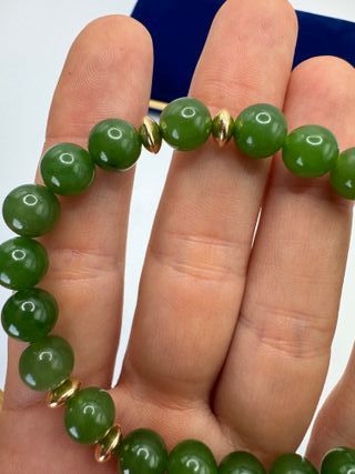 Braccialetto Giada Nefrite Verde Oro Giallo