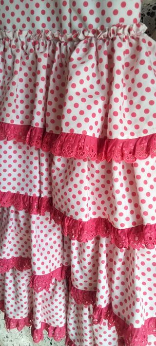 Traje Flamenca niña lunares blanco/fucsia 4 años