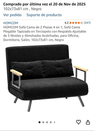 Sofá Cama HOMCOM Negro Terciopelo
