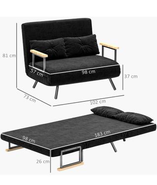 Sofá Cama HOMCOM Negro Terciopelo