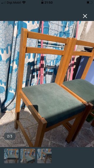 Conjunto 3 sillas comedor madera y tela