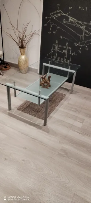 Mesa de centro cristal y metal