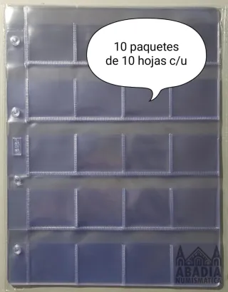 10 Paq Hojas para Monedas (100 hojas) en cartones