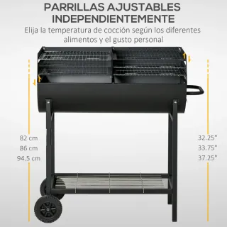 Barbacoa Carbón Parrilla Ajustable Negra