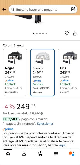 NUEVA Carpa Plegable Vounot Blanca y Negra