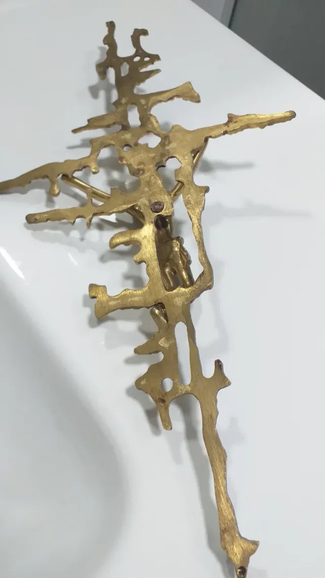 Crucifijo Bronce Estilo Brutalista Antiguo