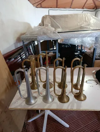 Cornetas largas doradas y plateadas