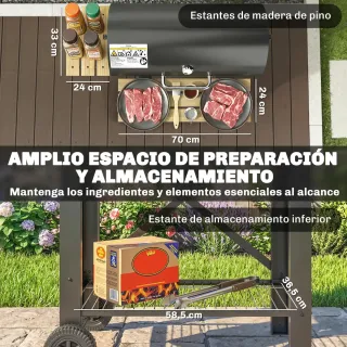 Barbacoa Carbón Portátil con Estantes