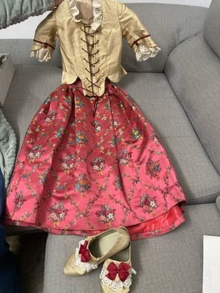 Corpiño y zapatos fallera niña oro y rojo