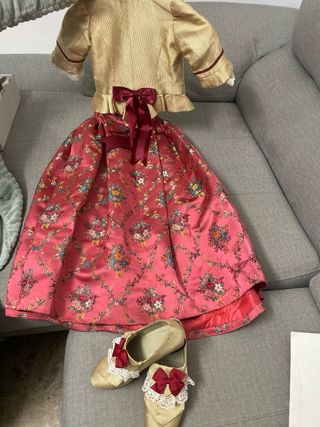 Corpiño y zapatos fallera niña oro y rojo