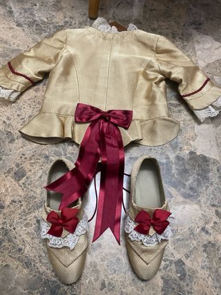 Corpiño y zapatos fallera niña oro y rojo