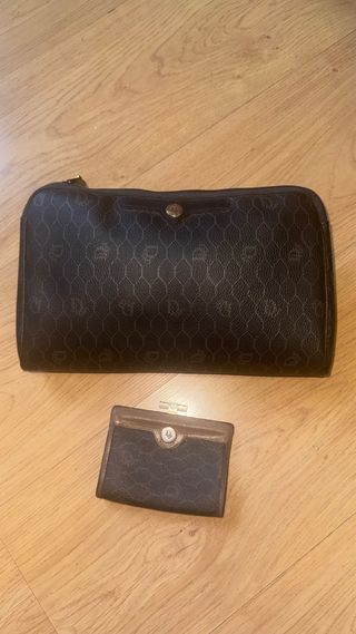 DIOR CLUTCH VINTAGE BOLSO MANO PIEL MARRON MONOGRA