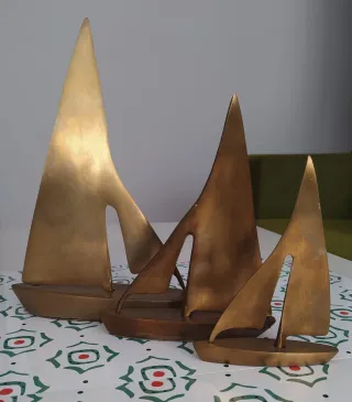 Conjunto 3 Veleros Bronce Decorativos