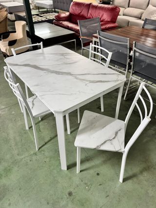 Mesa y 4 sillas cocina blanco/gris