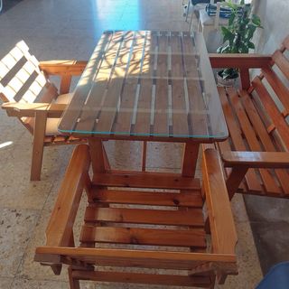 Conjunto de jardín madera y cristal