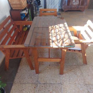 Conjunto de jardín madera y cristal