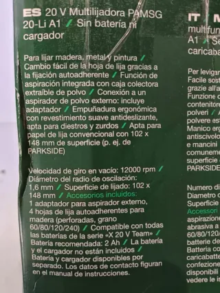 Lijadora PARKSIDE con Batería y Cargador