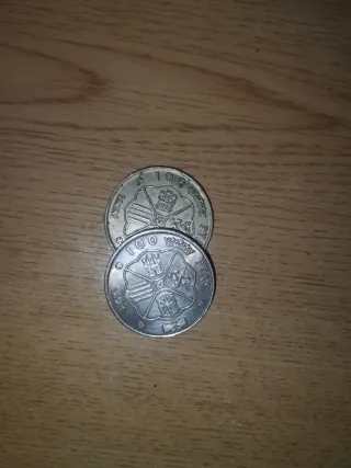 2 Monedas 100 Pesetas Plata