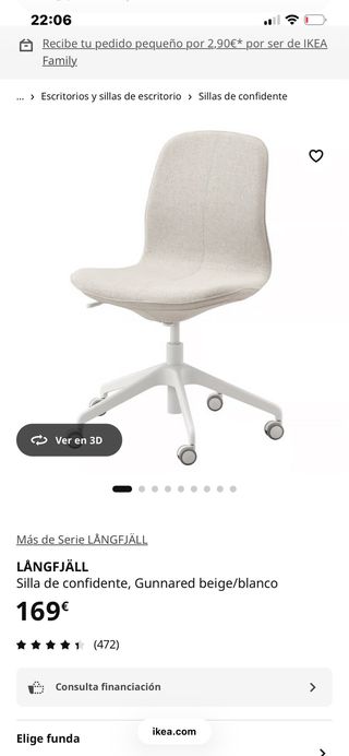 Silla de oficina LÅNGFJÄLL IKEA Gunnared rosa clar