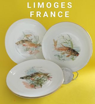 6 Platos Peces Porcelana Francesa Limoges
