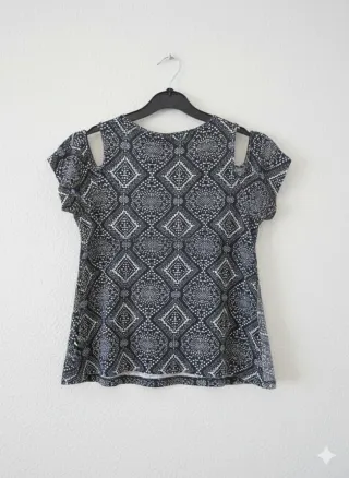 Top hombros descubiertos gris y blanco Talla S