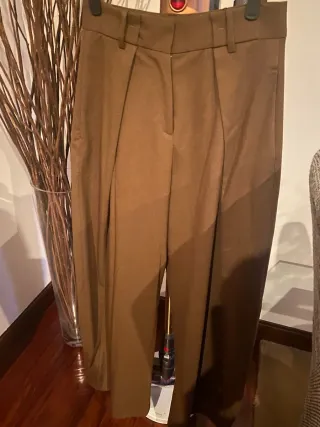 Pantalón Zara Talla XS Pinzas Marrón