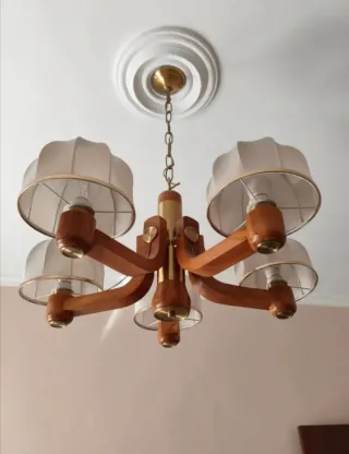 Lámpara de techo madera y tela