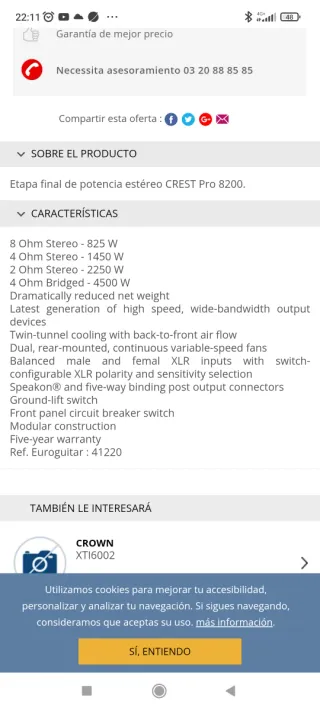 Amplificador Crest Audio Pro 8200