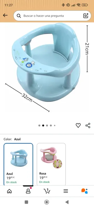 Asiento bañera bebé azul