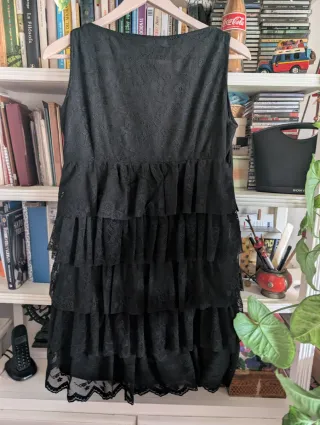 Vestido Zara Negro Encaje Volantes Talla XL