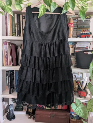 Vestido Zara Negro Encaje Volantes Talla XL