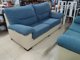 Sofá 3+2 plazas beige y azul