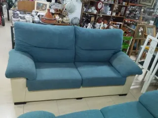 Sofá 3+2 plazas beige y azul
