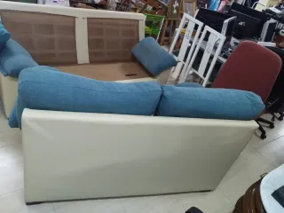 Sofá 3+2 plazas beige y azul