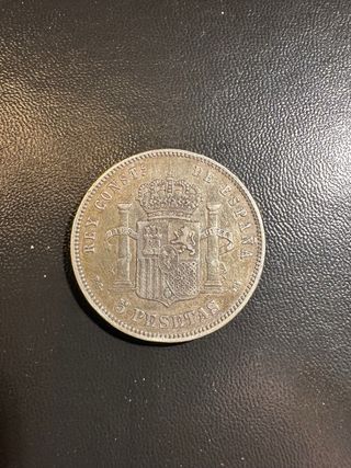 Moneda 5 Pesetas Plata España 1891 Alfonso XIII