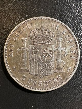 Moneda 5 Pesetas Plata España 1891 Alfonso XIII