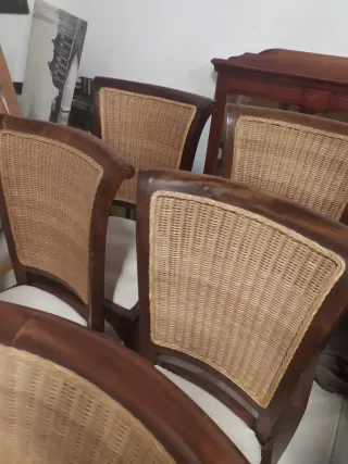 Lote 6 Sillas Coloniales Madera Cuero