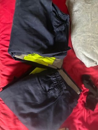 Dos 2 Pantalones de trabajo azul y amarillo