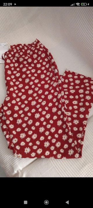 Pantalón Milano Estampado Flores Rojas